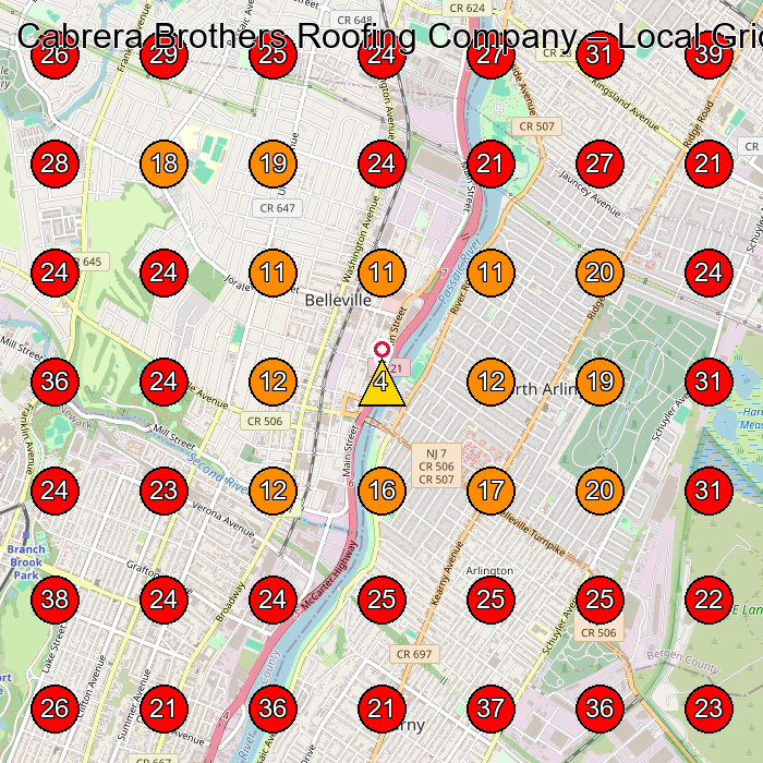 Cabrera Brothers Roofing Company GeoGrid visibility map for Roofing Contractor in Belleville